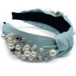 BLUE KNOTTED FAUX PEARLED HEADBAND