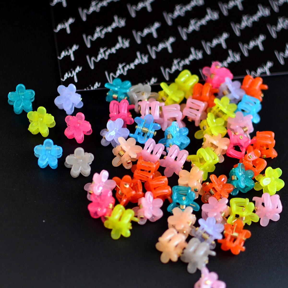 50 piece Mini Colourful Flower Hair Clamps - Image 1